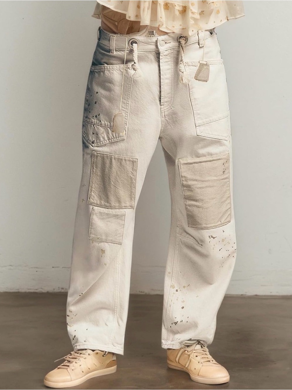 Moxie low rise baggy sprayed white jeans pants medium (similar to Free People)